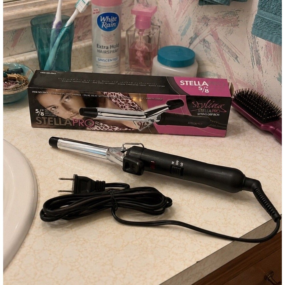 Stella Pro 5/8” Spring Grip Curling Iron Chrome Barrel Open Box Working New